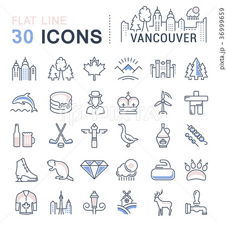 Set Vector Flat Line Icons Vancouver and Canada 36999659