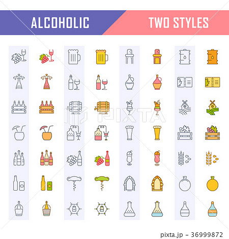 Set Vector Flat Line Icons Alcoholic Drinks 36999872