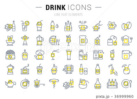 Set Vector Flat Line Icons Drinks and Alcohol 36999960