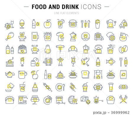Set Vector Flat Line Icons Drinks and Food 36999962
