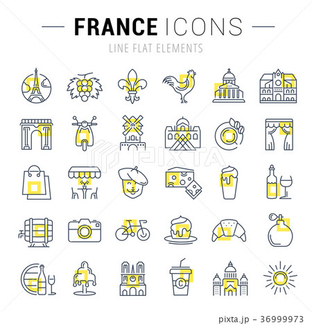 Set Vector Flat Line Icons France and Paris 36999973