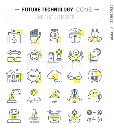 Set Vector Flat Line Icons Future Technology Set Vector Flat Line Icons Future Technology 36999989