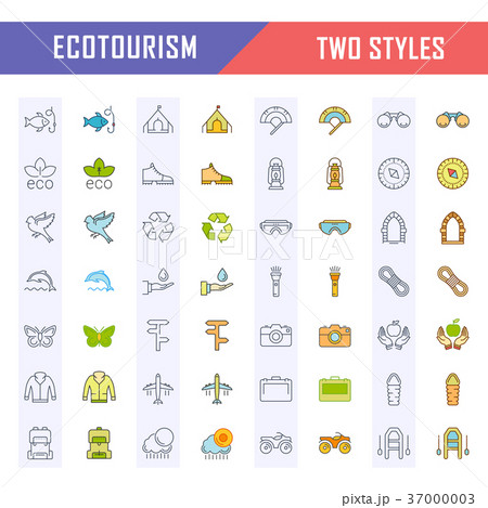 Set Vector Flat Line Icons Ecotourism 37000003