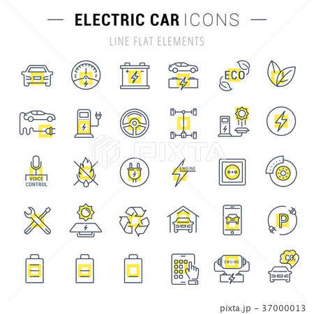 Set Vector Flat Line Icons Electric Cars 37000013
