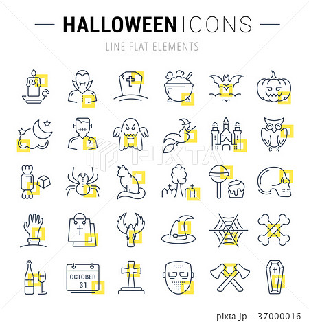 Set Vector Flat Line Icons Halloween Set Vector Flat Line Icons Halloween 37000016