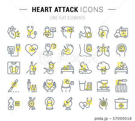 Set Vector Flat Line Icons Heart Attack 37000018
