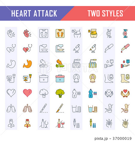 Set Vector Flat Line Icons Heart Attack Set Vector Flat Line Icons Heart Attack 37000019