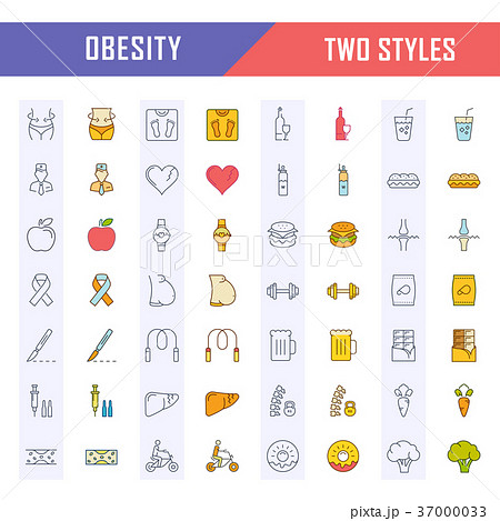Set Vector Flat Line Icons Obesity 37000033