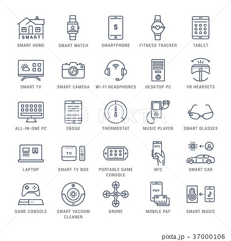 Set Vector Flat Line Icons Smart Device Set Vector Flat Line Icons Smart Device 37000106