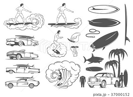 Vector Set Elements of Surfing and Extreme Sports 37000152