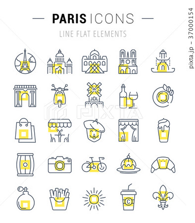 Set Vector Flat Line Icons Paris 37000154