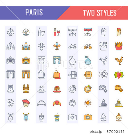 Set Vector Flat Line Icons Paris 37000155