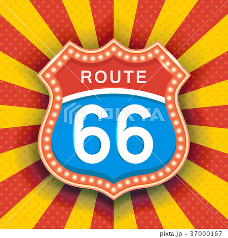 Retro Signboard with Light Text of Route Sixty Six 37000167
