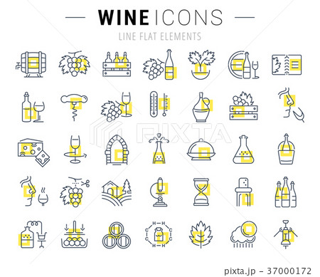 Set Vector Flat Line Icons Wine Set Vector Flat Line Icons Wine 37000172