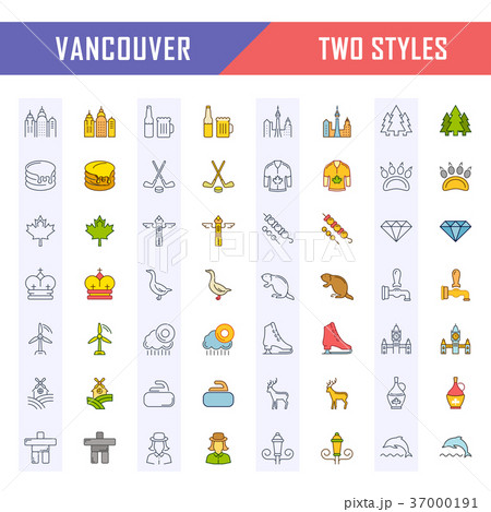 Set Vector Flat Line Icons Vancouver and Canada 37000191