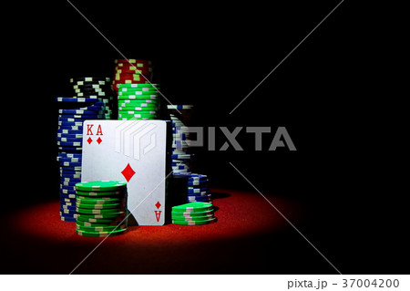 Stack of Chips with cards K and A Heart Stack of Chips with cards K and A Heart 37004200