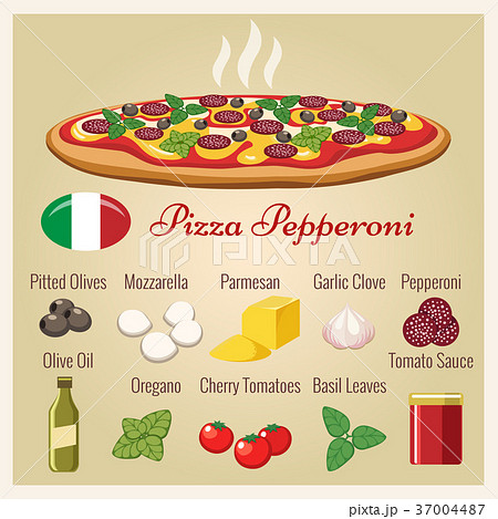 Pepperoni pizza with ingredients 37004487