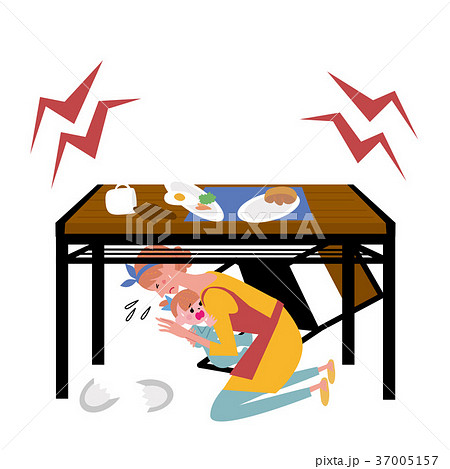 地震　親子　イラスト 37005157