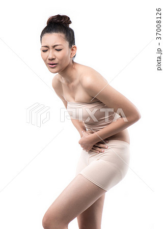 asian woman having stomachache on white background asian woman having stomachache on white background 37008126