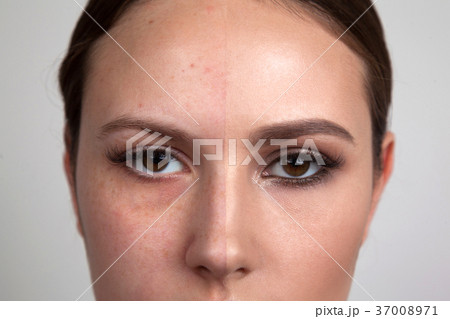 Woman with make-up on one side of the face and 37008971