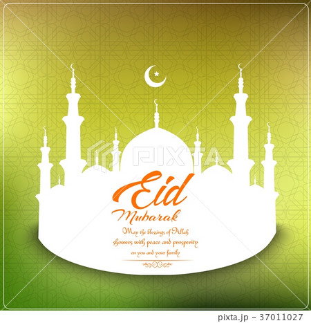 Eid mubarak background with paper mosque and cresc 37011027