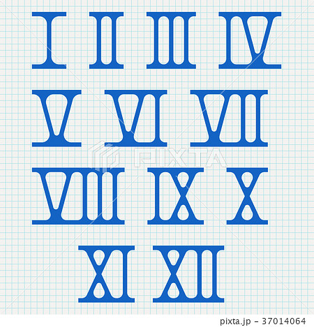Roman numerals. Blue numbers on lined paper 37014064