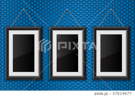 Black frames hanging on the wall. On blue 37014077