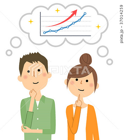 右肩上がりのグラフを想像する若いカップル 37014259