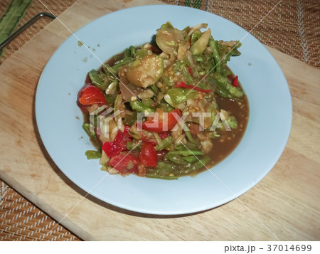 Thai food made from long bean. Thai food made from long bean. 37014699