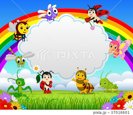 Small insect animals in the park with blank sign 37016601