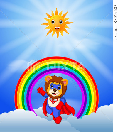 Superhero lion on the skies 37016602