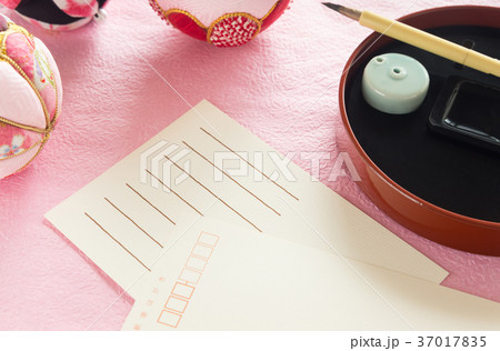 はがき　毛筆　自筆　新春　初春　お祝い　正月　雛祭り　手毬 37017835