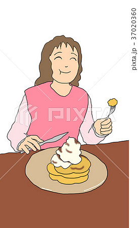 パンケーキを食べる女性のイラスト素材 37020360 Pixta