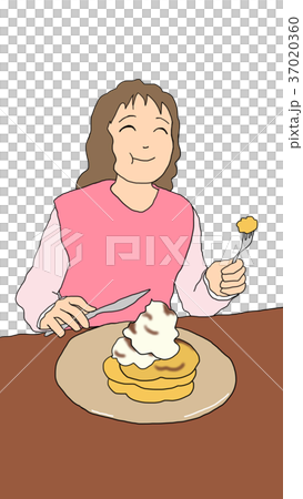 パンケーキを食べる女性のイラスト素材