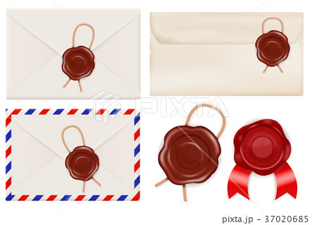 Red seal wax on envelopes. Set 37020685