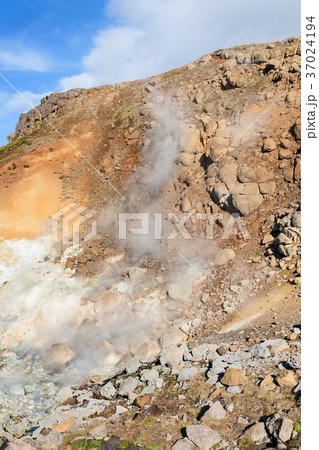 hot spring at hill slope in Krysuvik area, Iceland 37024194