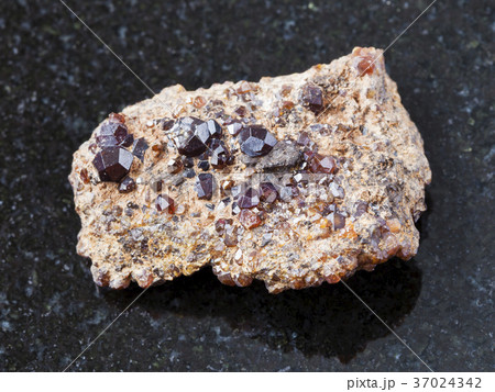 Andradite garnet crystals on stone on dark 37024342