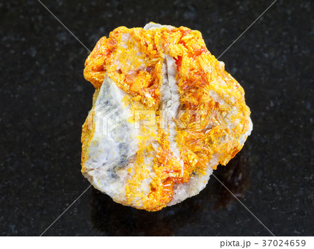 raw Orpiment crystals on dolomite stone on dark 37024659