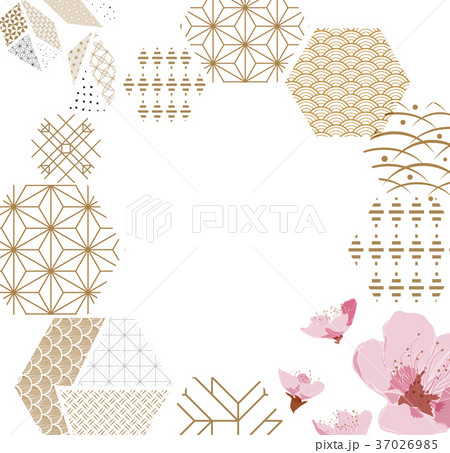 Cherry blossom frame and border with Japanese  37026985