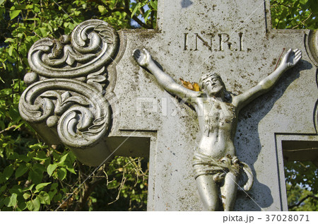 Crucifixion, Jesus Christ on cross in cemetery 37028071