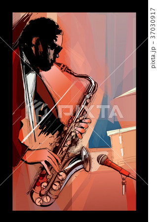 saxophone player on grunge background 37030917