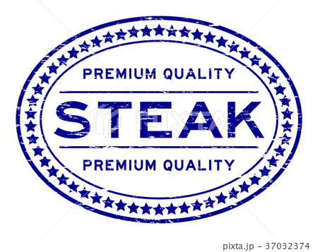 Grunge blue premium quality steak oval seal stamp 37032374