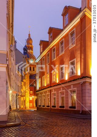 Riga. Old street at night. Riga. Old street at night. 37033035