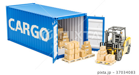 Cargo shipping concept, forklift truck 37034083