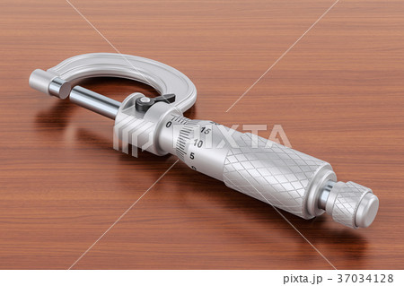 Micrometer on the wooden table. 3D rendering Micrometer on the wooden table. 3D rendering 37034128