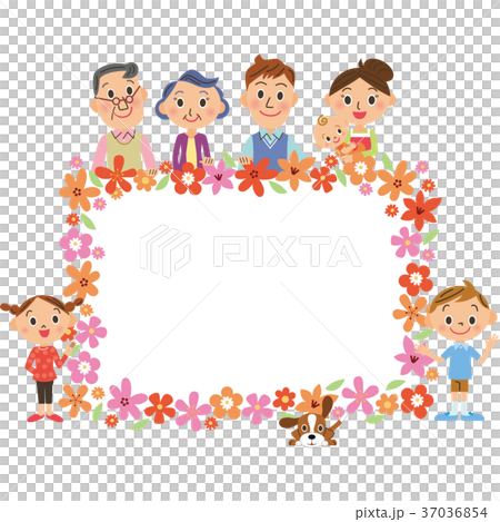 Three generation family and floral frame - Stock Illustration [37036854 ...