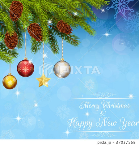 Merry Christmas and happy new year balls and tree  37037568
