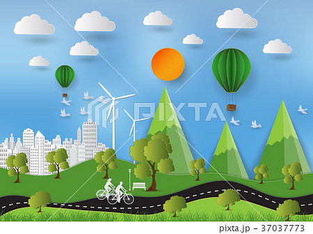 Paper art style of Landscape and People 37037773