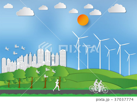 Paper art style of Landscape and People Paper art style of Landscape and People 37037774