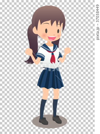 セーラー服を着た女子高生が応援しているイラスト画像 37038449